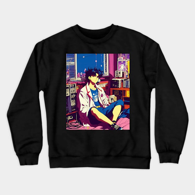 Lost in Lofi World - Japanese anime aesthetic 90s Crewneck Sweatshirt by geekmethat